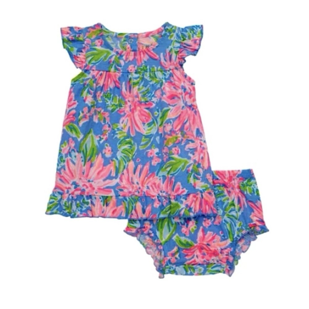 NWT Lilly Pulitzer Cecily Dress Girls 12-18m Blue Peri Sunrise Bay 2 Pc Floral